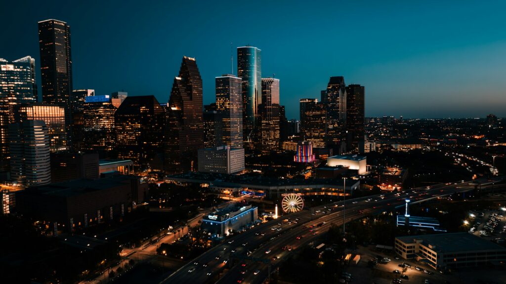 Houston, TX skyline at night