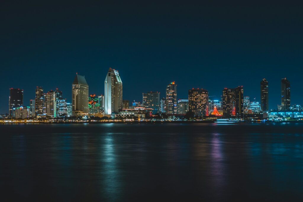 San Diego skyline at night.
